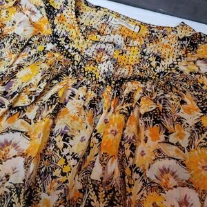 Free People XS Cool Meadow Midnight Combo Gold Floral Print Buttons Blouse Boho